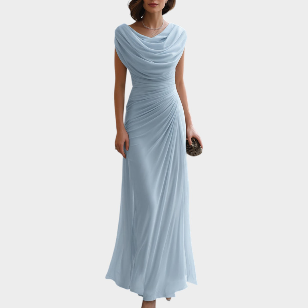 Women’s Maxi Formal Dress Draped Ruched Round Neck Elegant Style