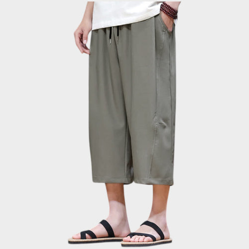 Men's Linen Cropped Pants | Casual Wide Leg Drawstring Trousers