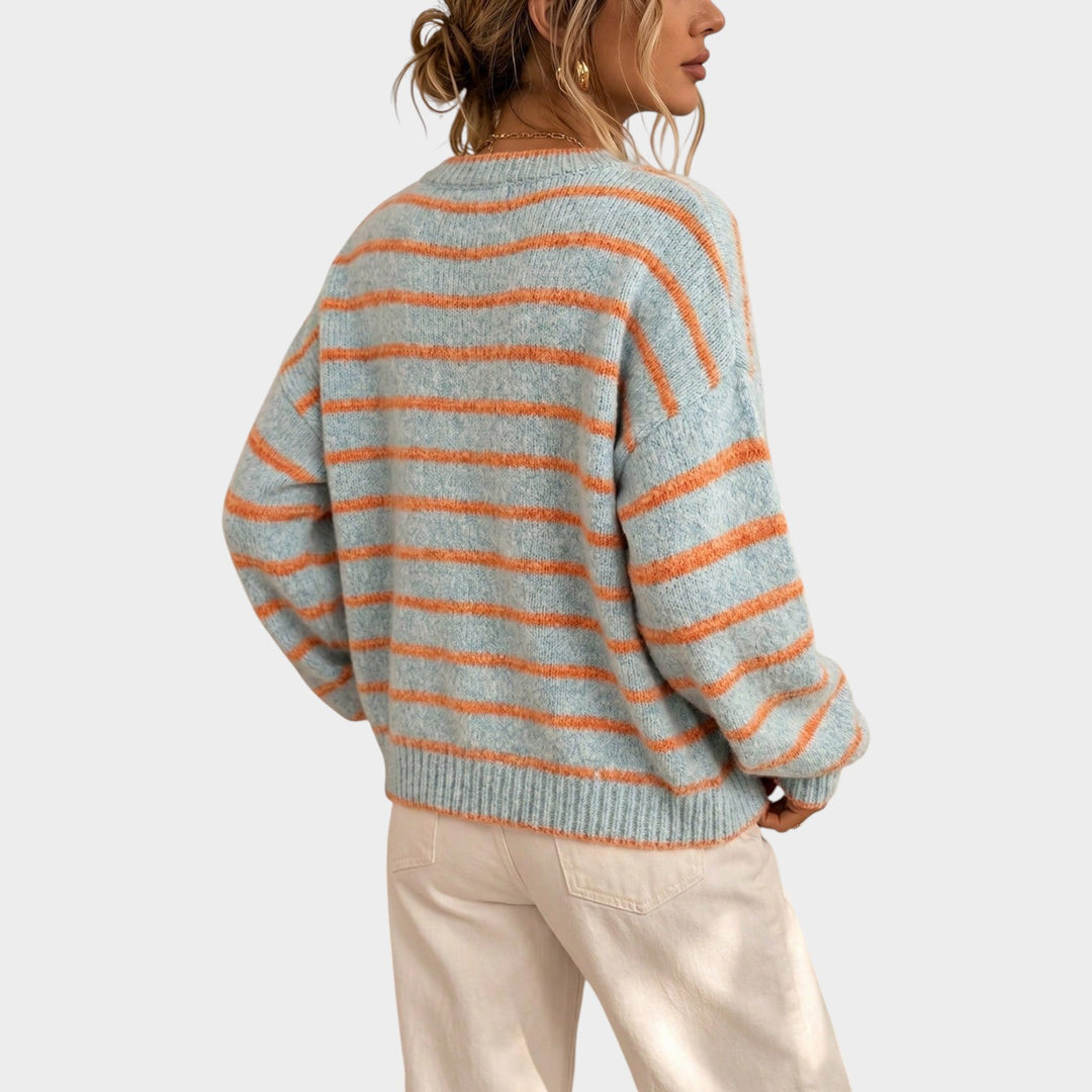 Women’s Knit Cardigan Stripe Pattern Casual Style