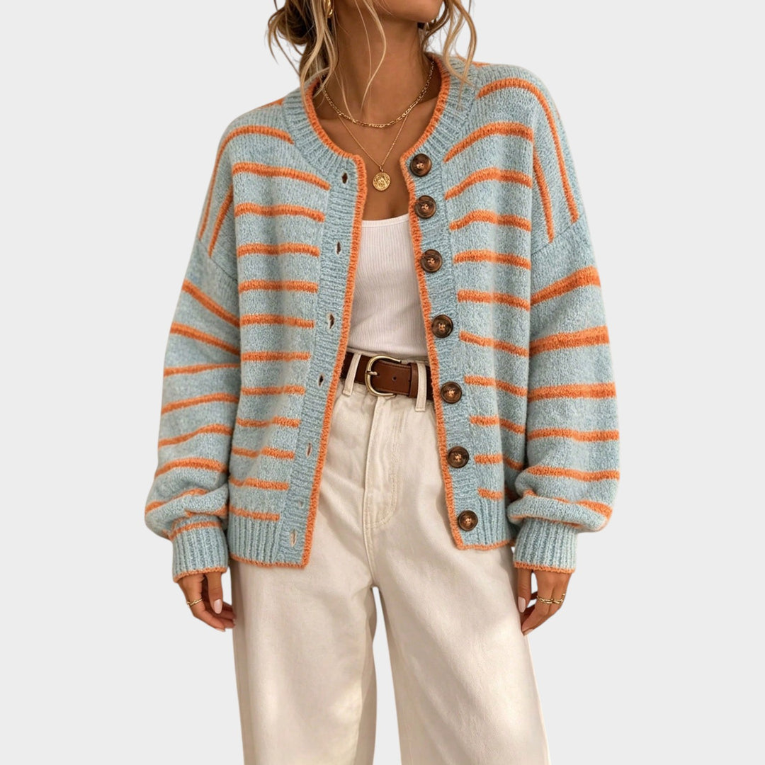 Women’s Knit Cardigan Stripe Pattern Casual Style