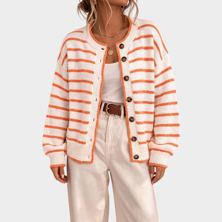 Women’s Knit Cardigan Stripe Pattern Casual Style