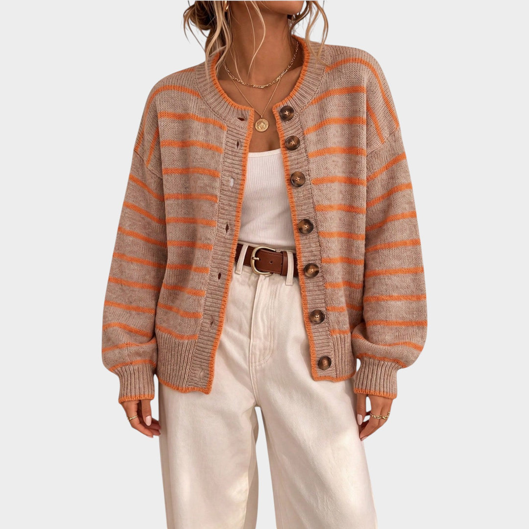 Women’s Knit Cardigan Stripe Pattern Casual Style