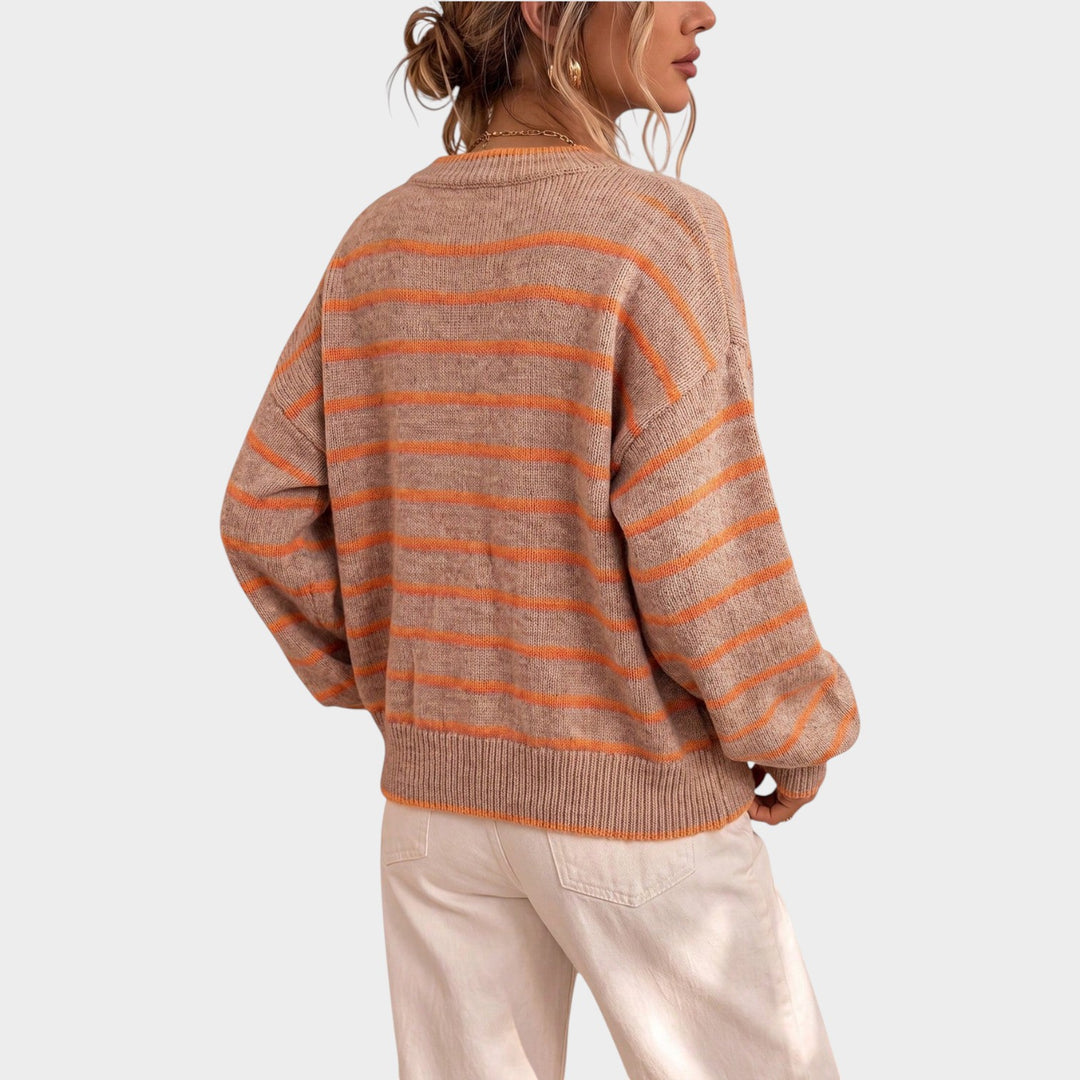 Women’s Knit Cardigan Stripe Pattern Casual Style