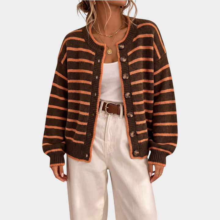 Women’s Knit Cardigan Stripe Pattern Casual Style