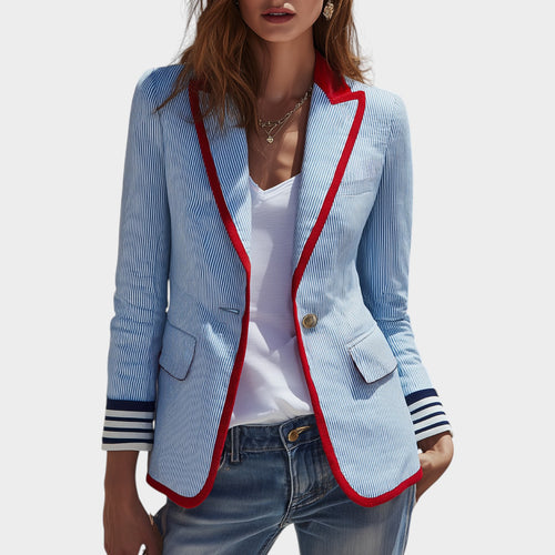 Women’s Blazer Casual Pinstripe Contrast Trim Tailored Fit