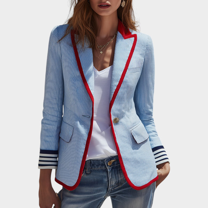 Women’s Blazer Casual Pinstripe Contrast Trim Tailored Fit