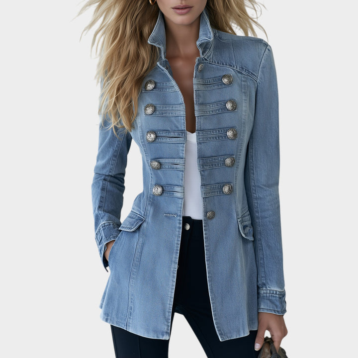 Women’s Denim Coat Military Style Double Breasted