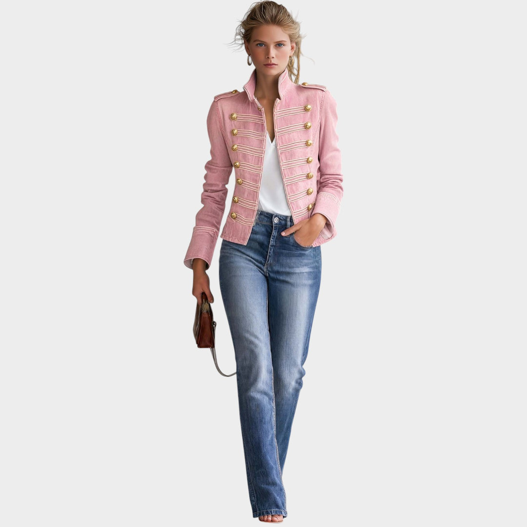 Women’s Denim Jacket Military Style Gold Button Front