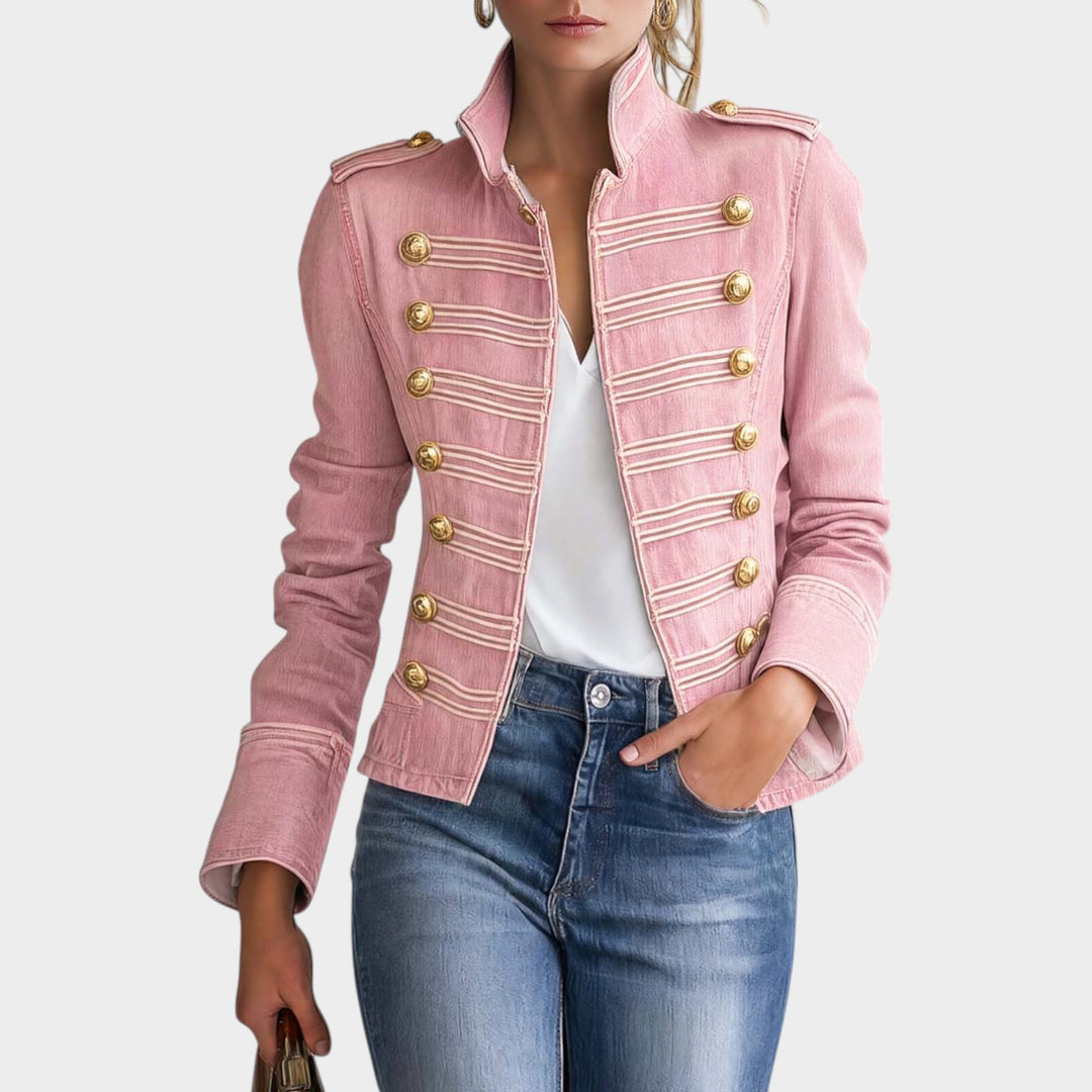 Women’s Denim Jacket Military Style Gold Button Front