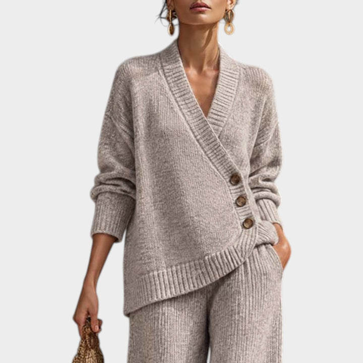 Women’s Knit Two Piece Set Wrap Cardigan Wide Leg Pants