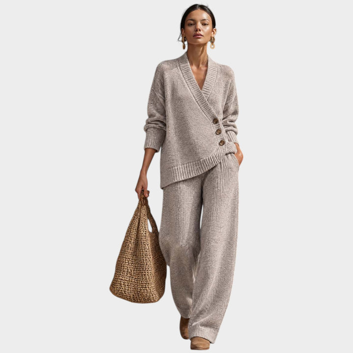 Women’s Knit Two Piece Set Wrap Cardigan Wide Leg Pants