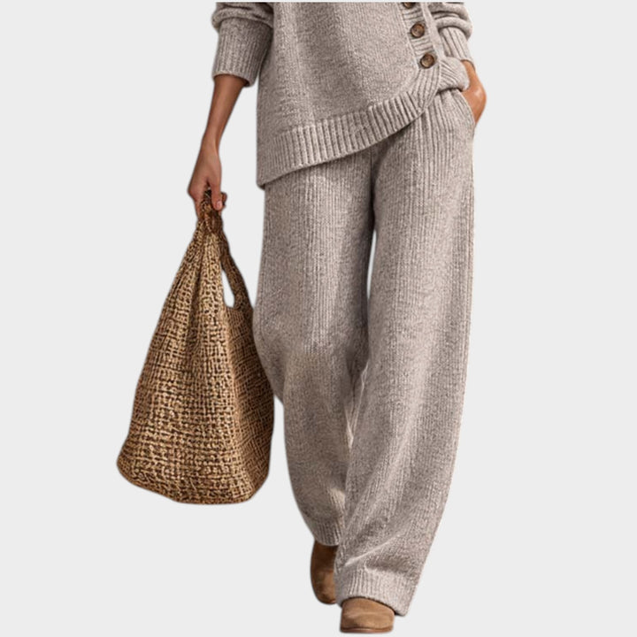 Women’s Knit Two Piece Set Wrap Cardigan Wide Leg Pants