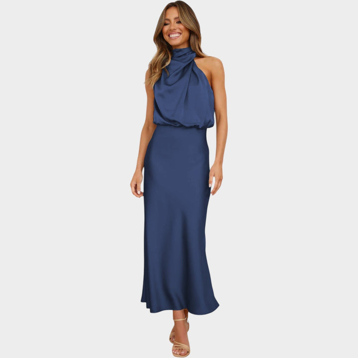 Formal Halter Neck Satin Maxi Dress
