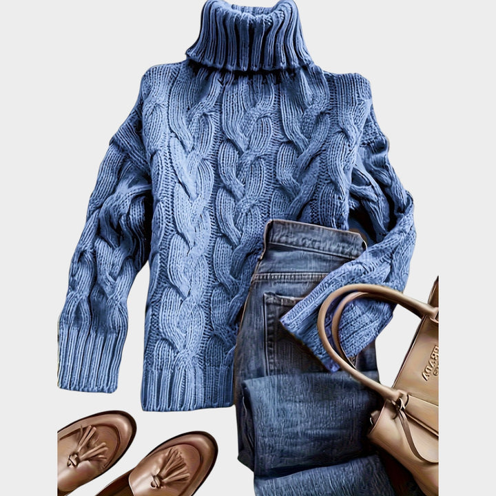 Women’s Cable Knit Sweater Turtleneck Chunky Long Sleeve