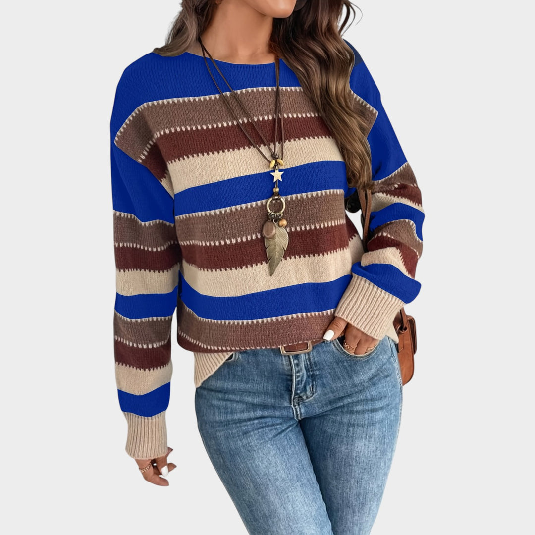 Women’s Knit Sweater Horizontal Stripe Round Neck Loose Fit