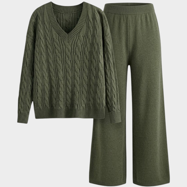Women’s Matching Set Knit V-Neck Long Sleeve Two-Piece
