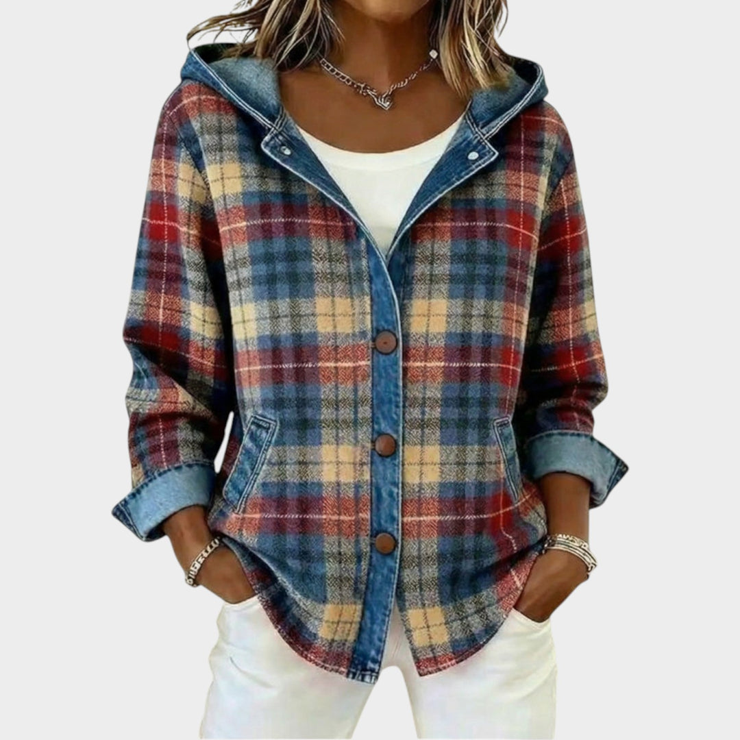 Women’s Knit Cardigan Checkered Hooded Casual Layering Style