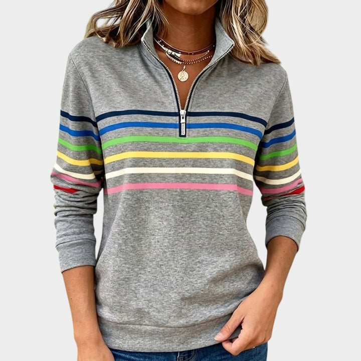 Women’s Striped Sweatshirt Quarter Zip Muliticolor