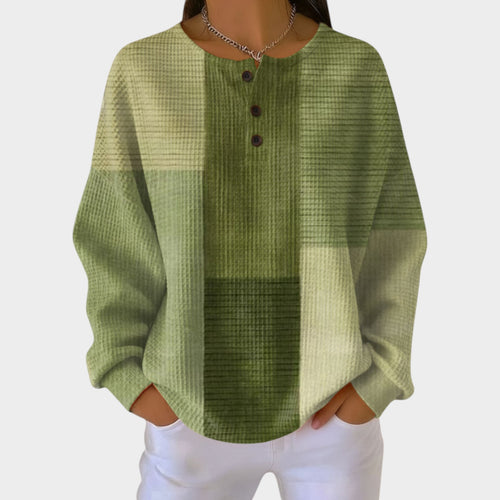 Women’s Sweatshirt Textured Top Henley Style Casual Fit