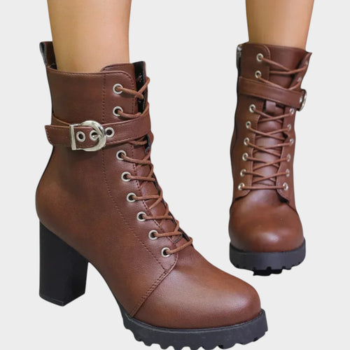 Women's Leather Ankle Boots Flared Heel Cushioned Footbed