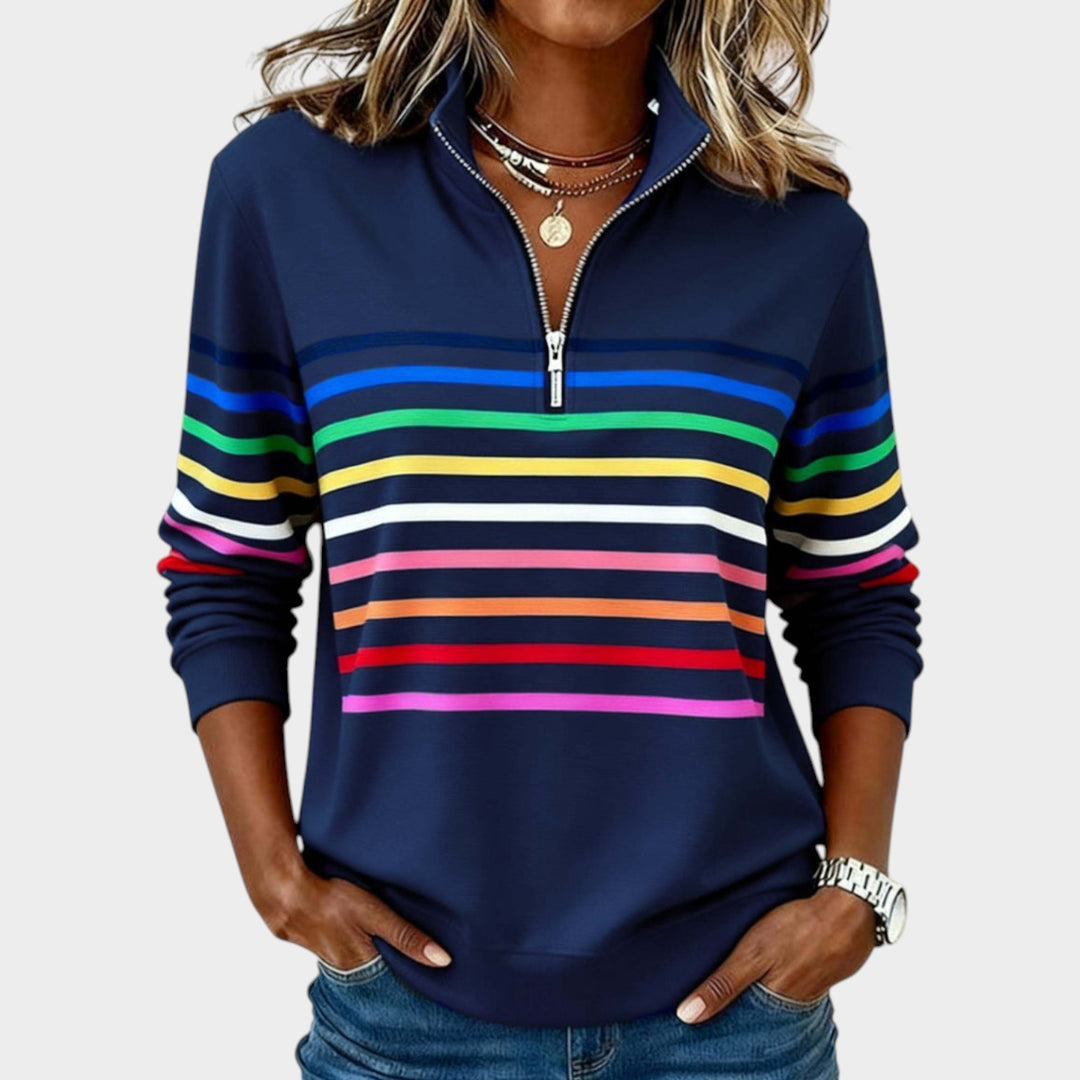 Women’s Striped Sweatshirt Quarter Zip Muliticolor