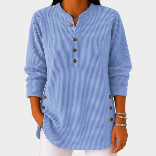 Women's Knit Sweater Henley Ribbed Button Front