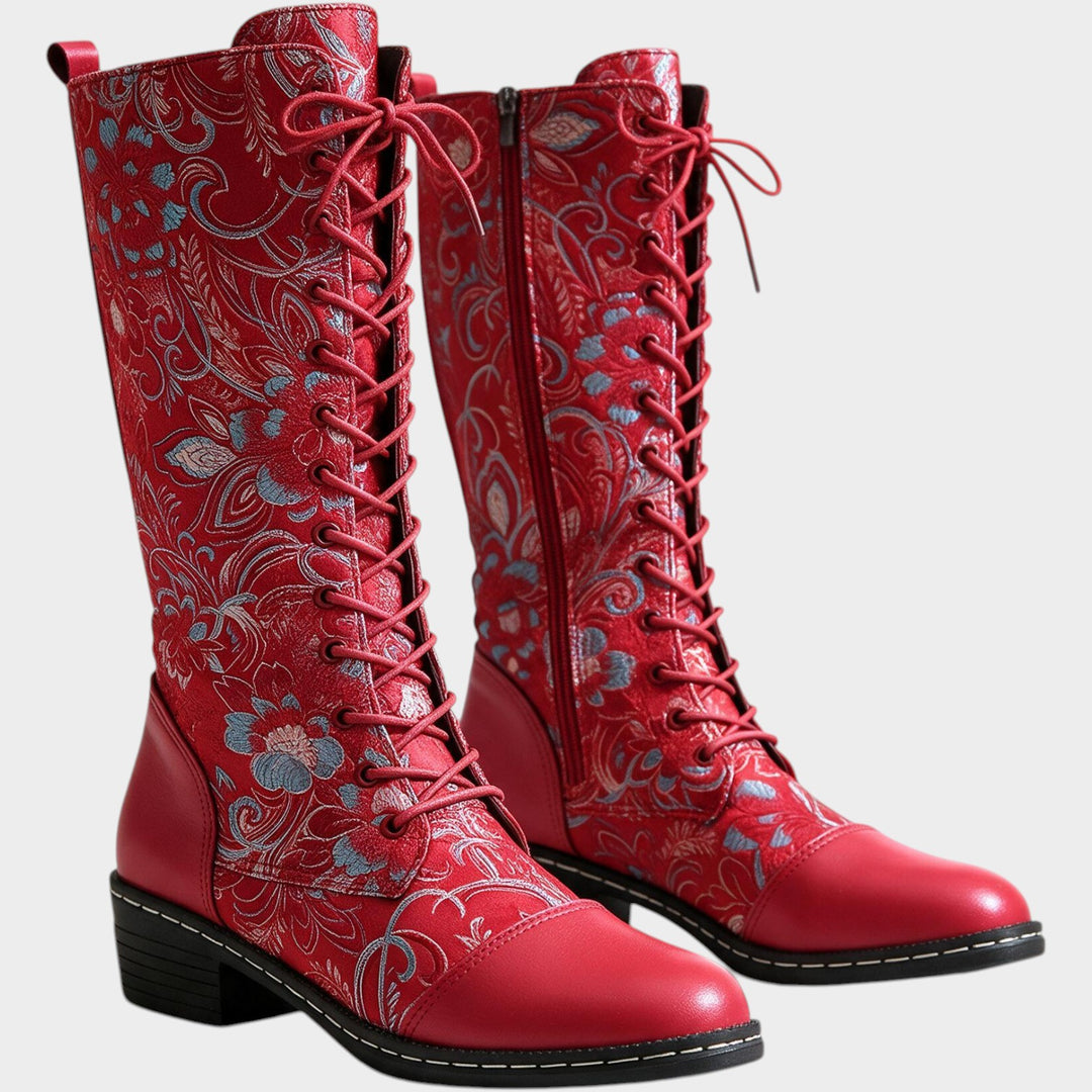 Women’s Knee High Floral Boots Printed Pattern Casual Style