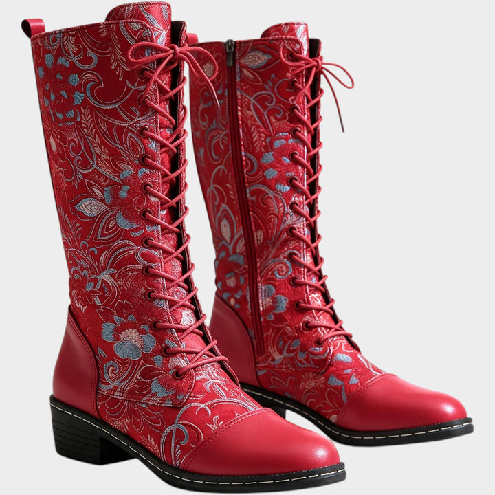 Women’s Knee High Floral Boots Printed Pattern Casual Style