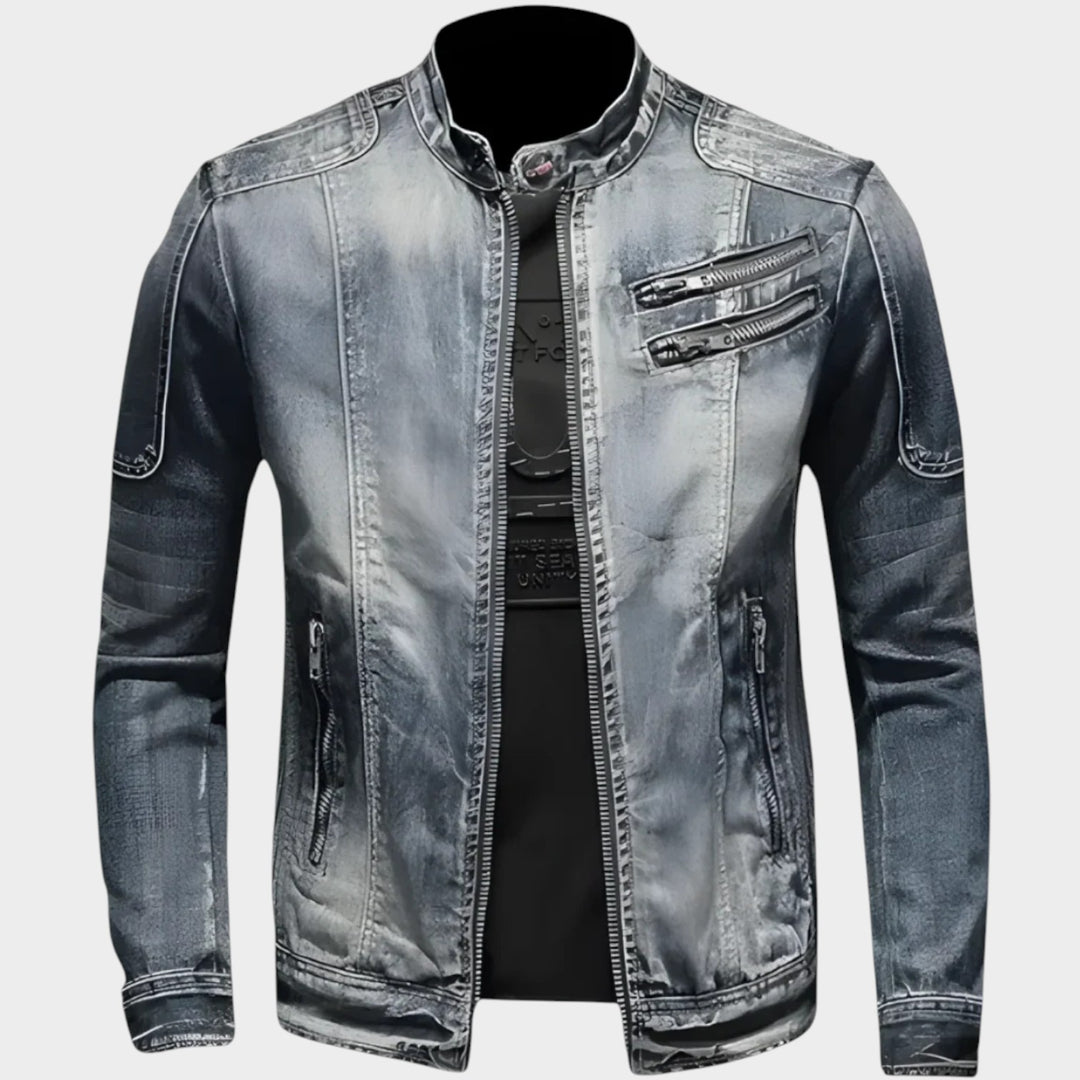 Vintage Stand Collar | Zip-Up Denim Jacket
