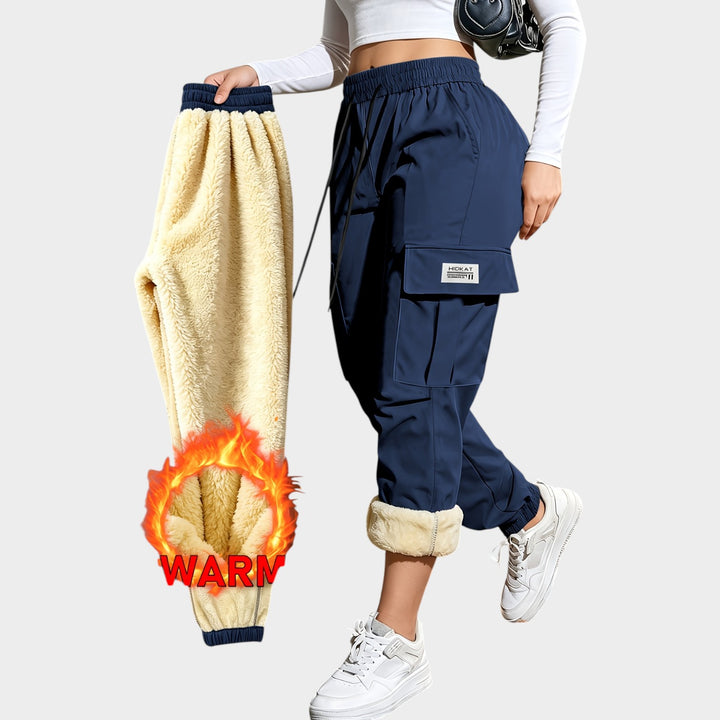 Women’s Thermal Cargo Pants Warm Lined Drawstring Joggers