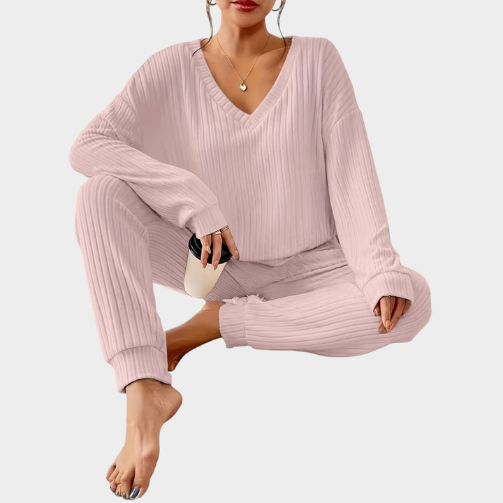 Women’s Matching Set 2 Piece Lounge Set Casual V Neck Ribbed Knit