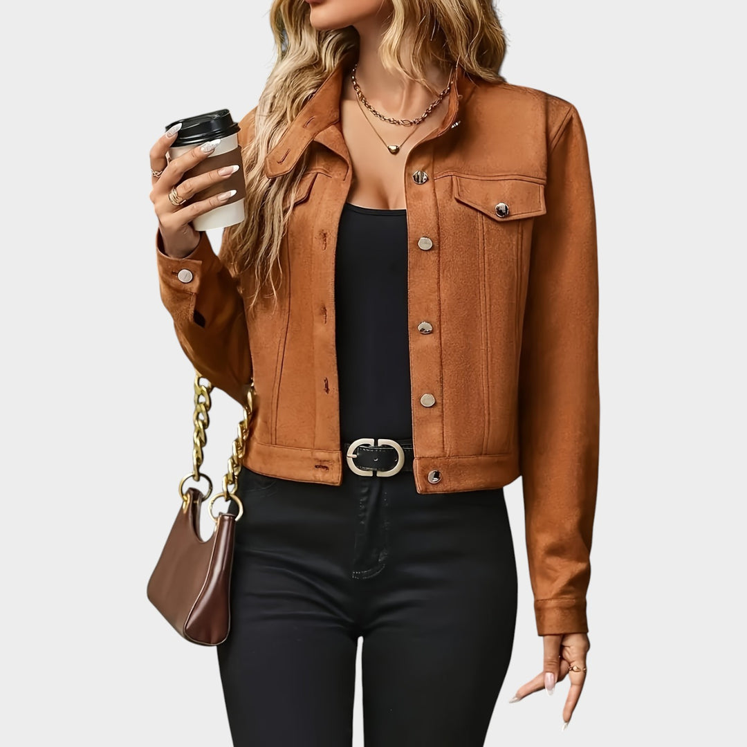 Women’s Leather Jacket Casual Cropped Button Up