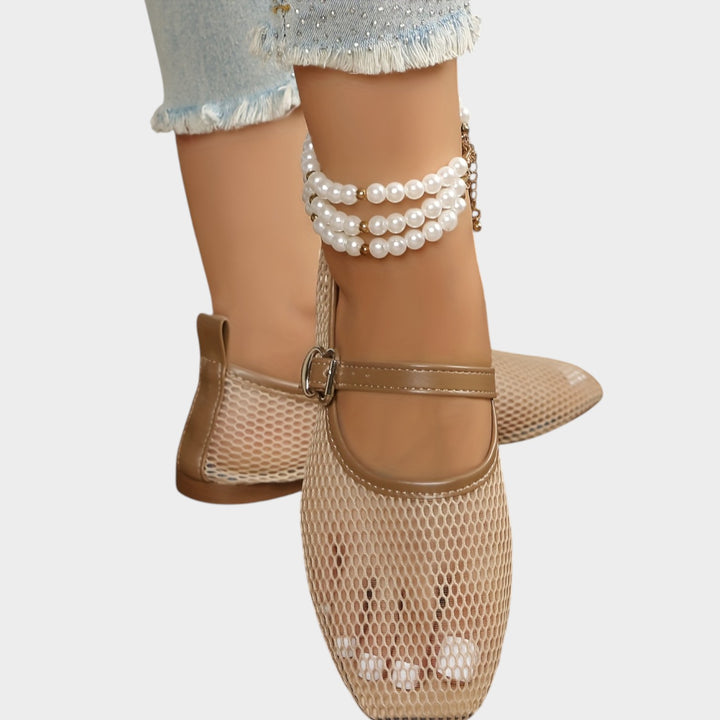 Women’s Mesh Ballet Flats Casual Buckle Strap