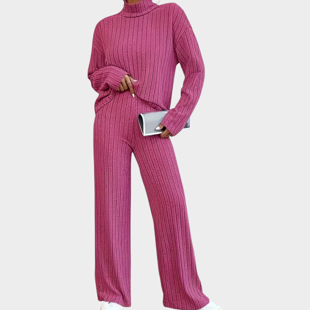 Women’s Matching Set 2 Piece Casual Knit Mock Neck Wide Leg Pants