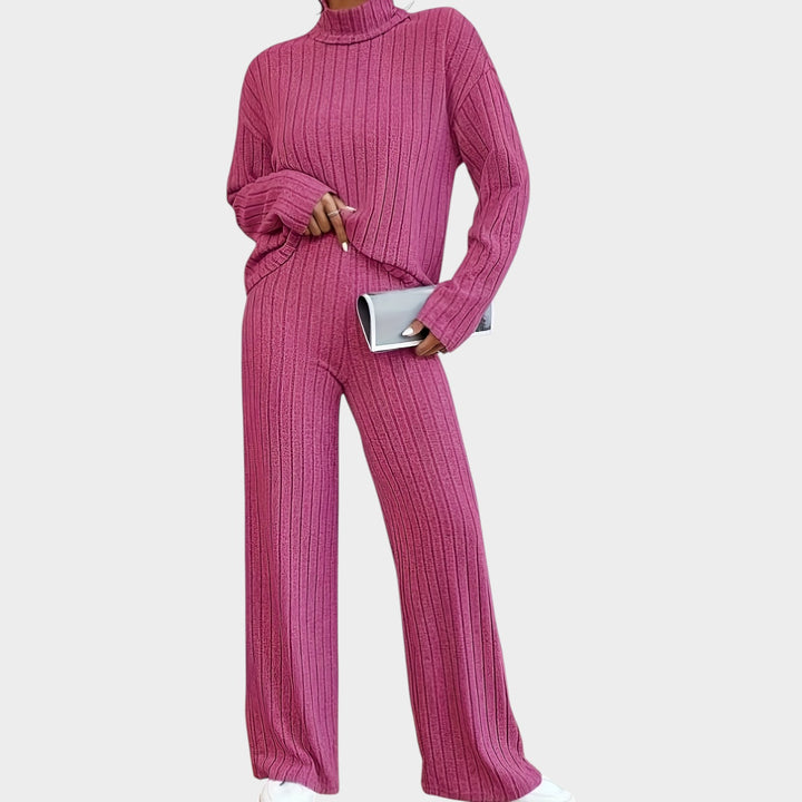 Women’s Matching Set 2 Piece Casual Knit Mock Neck Wide Leg Pants