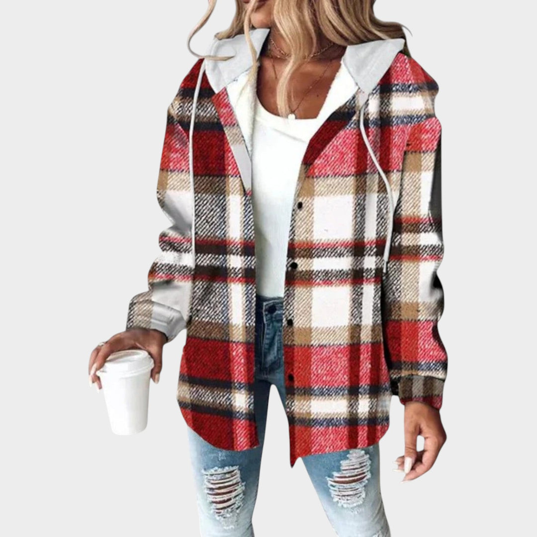 Women’s Jacket Plaid Casual Hooded Button Front
