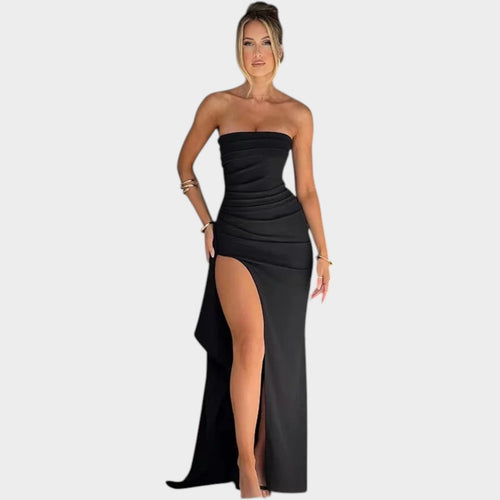 Formal Strapless Ruched Maxi Dress