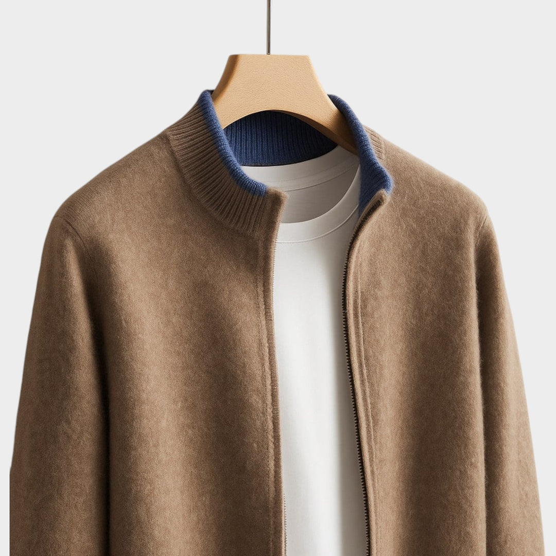 HIgh Ribbed Collar Zip | Cardigan