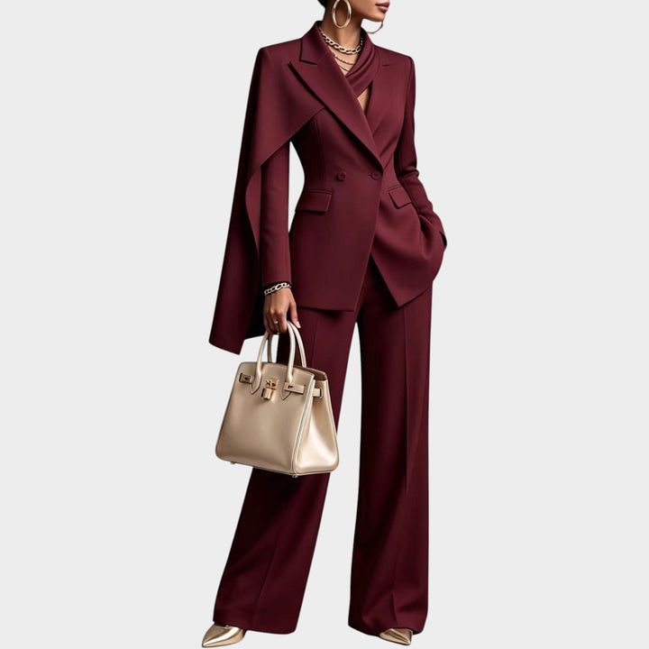 Women’s Two Piece Pantsuit Cape Blazer Wide Leg Pants