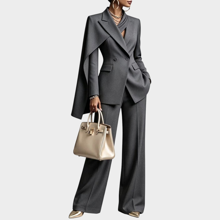 Women’s Two Piece Pantsuit Cape Blazer Wide Leg Pants