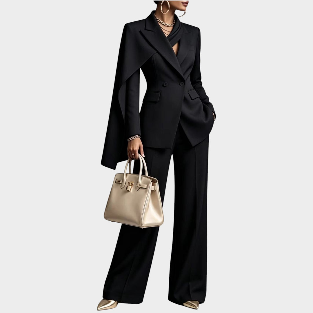 Women’s Two Piece Pantsuit Cape Blazer Wide Leg Pants