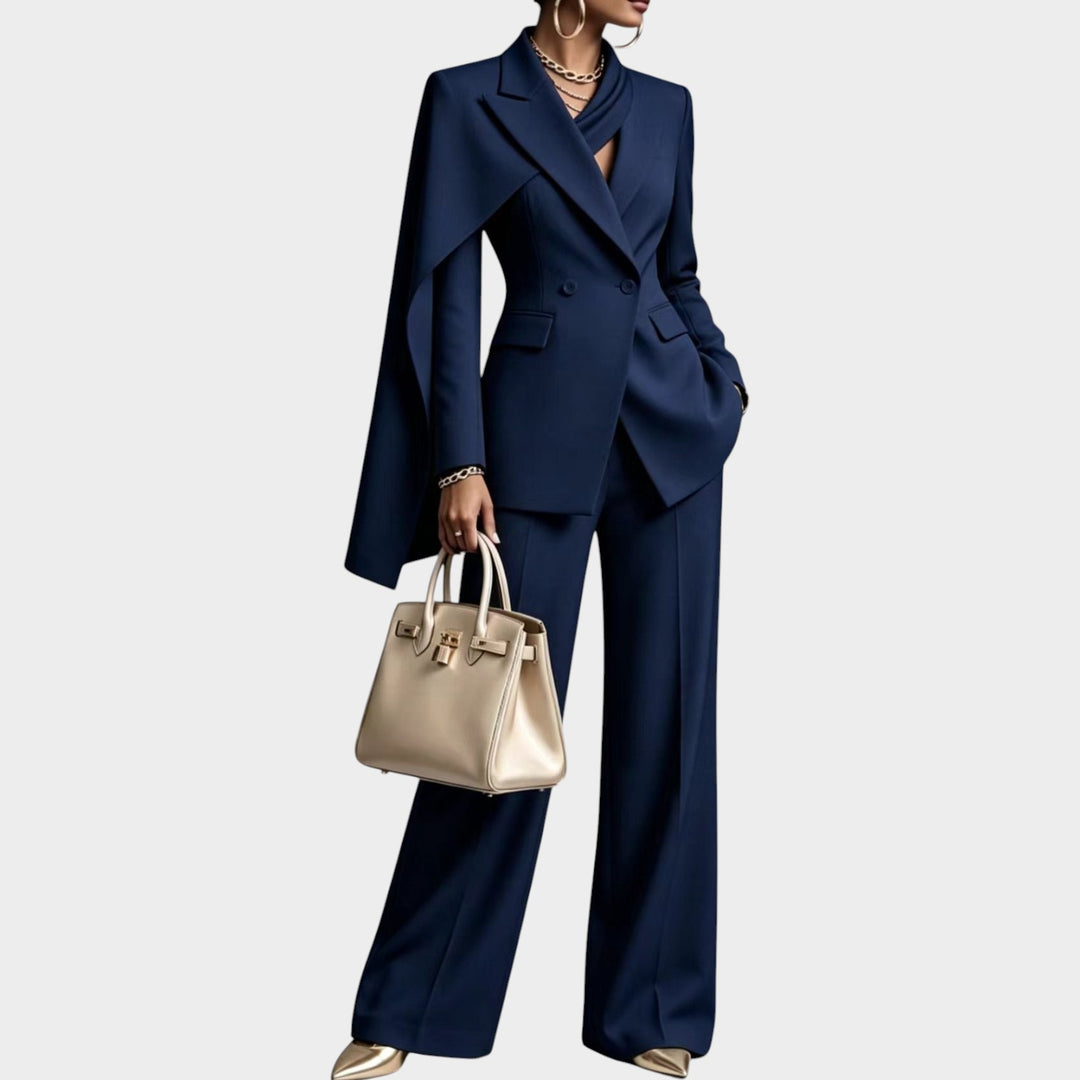 Women’s Two Piece Pantsuit Cape Blazer Wide Leg Pants – Maison Milliani