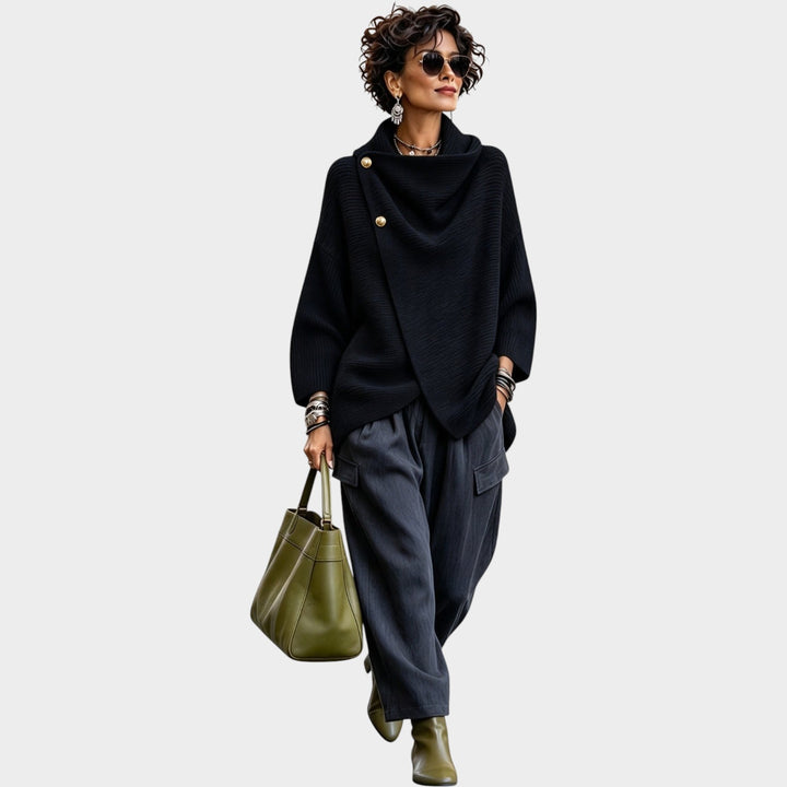 Women’s Knit Top Asymmetric Button Front Relaxed Fit