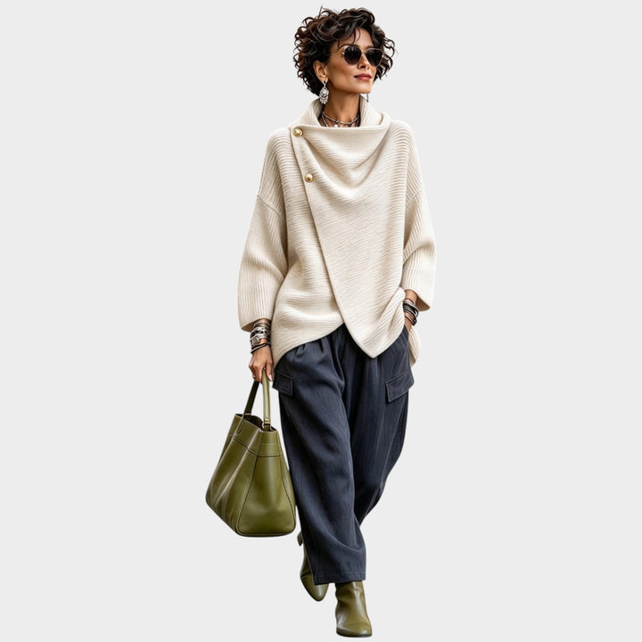Women’s Knit Top Asymmetric Button Front Relaxed Fit