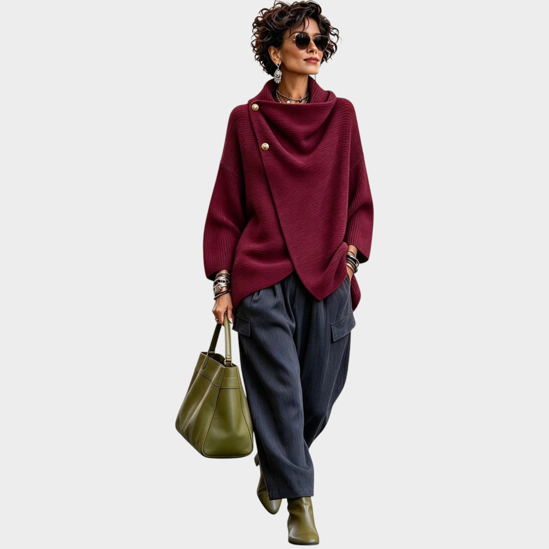 Women’s Knit Top Asymmetric Button Front Relaxed Fit