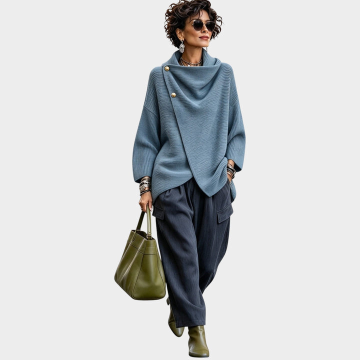 Women’s Knit Top Asymmetric Button Front Relaxed Fit