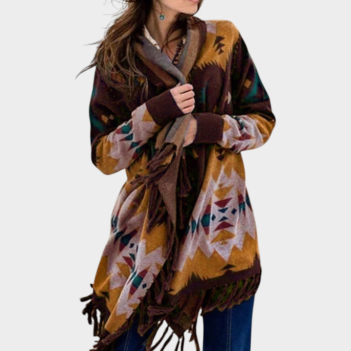 Women’s Fringed Wrap Cardigan Long Sleeve Knit