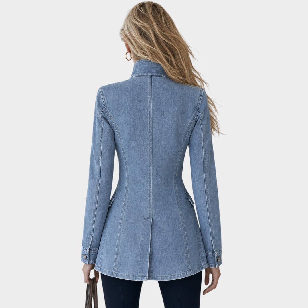 Women’s Denim Coat Military Style Double Breasted