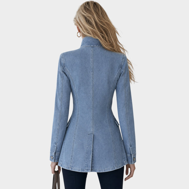 Women’s Denim Coat Military Style Double Breasted