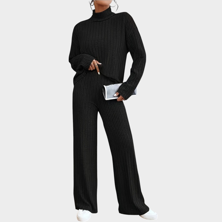 Women’s Matching Set 2 Piece Casual Knit Mock Neck Wide Leg Pants